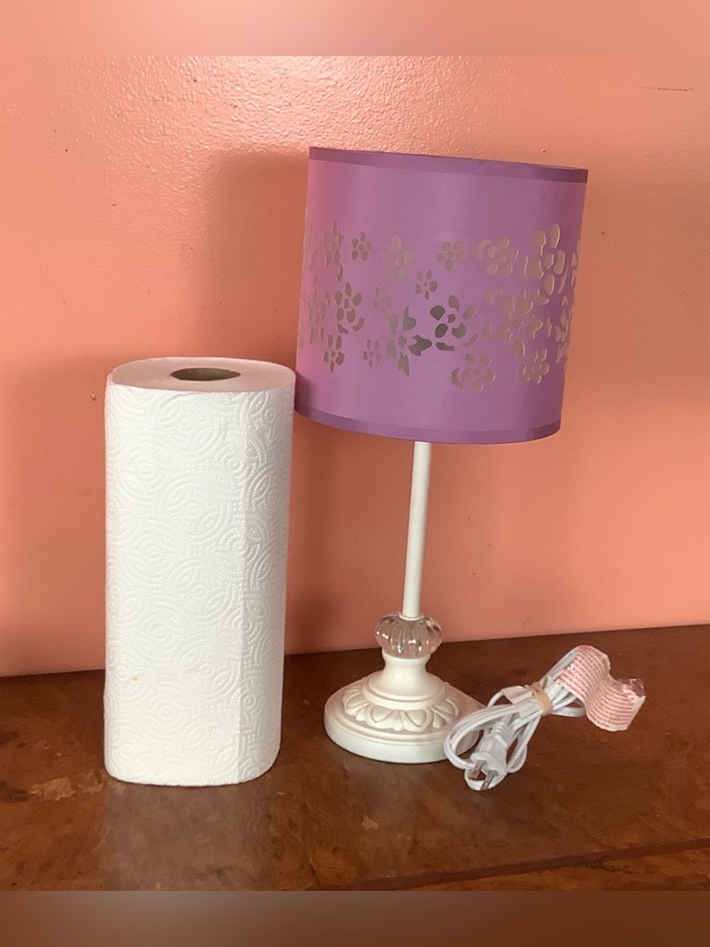 Lavender Flower Cut-Out Table Lamp White Base Clear Crystal Accent Girl's Room - Picture 16 of 16